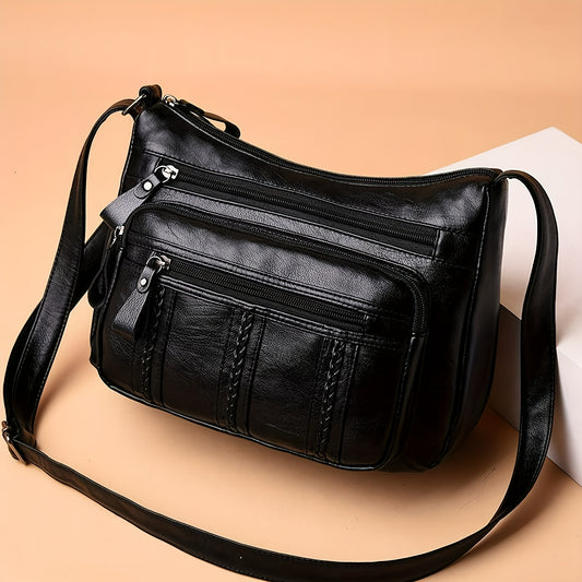 Simple PU Leather Crossbody Bag, Multi Pockets Coin Purses, Fashion Shoulder Bag For Women