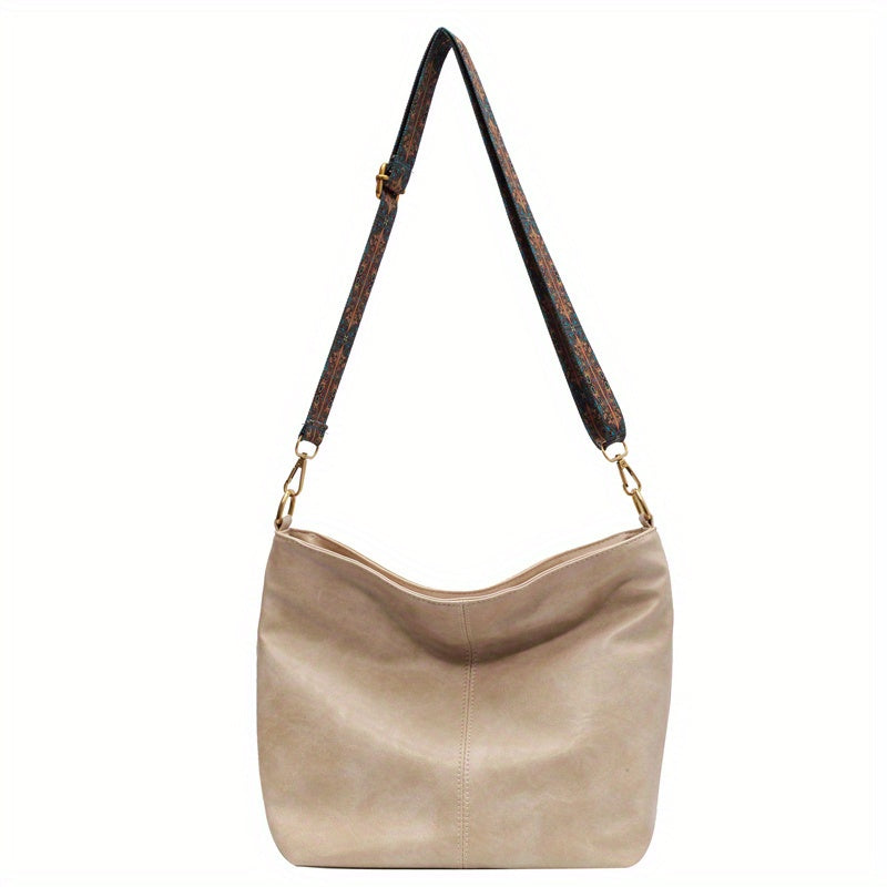Retro Style Crossbody Bag For Women, Fashion Large Capacity Shoulder Bag, Geometric Strap Hobo Bag