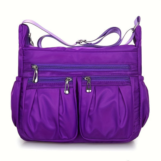 Waterproof Shoulder Bag, Casual Nylon Crossbody Bag, Middle-Aged And Elderly Women's Multi Zipper Purse